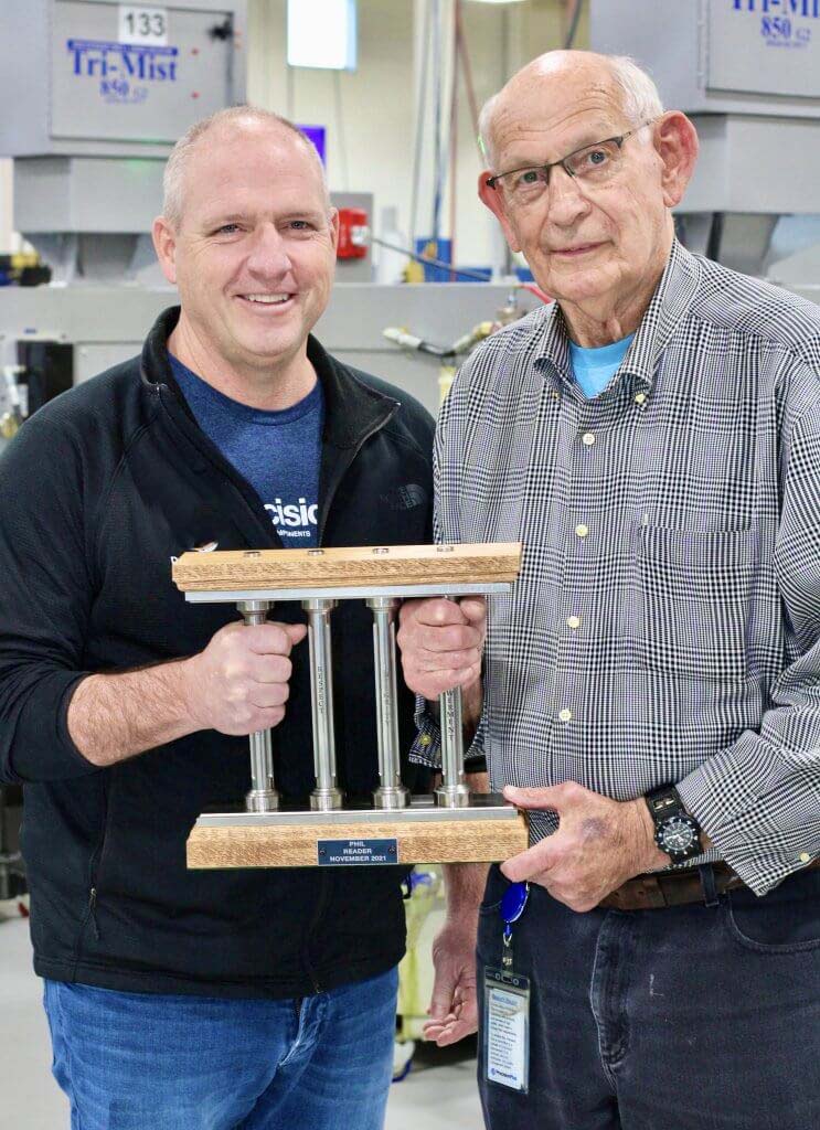 11 - Phil Reader - November 2021 November Pillar Among Peers Recipient, Phil Reader., pictured with COO Dave Strand